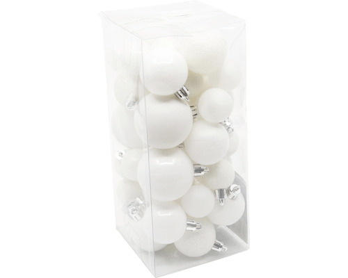 Vianočné ozdoby plastové gule 40 ks biele lesklé/matné Balenie bielych vianočných gúľ