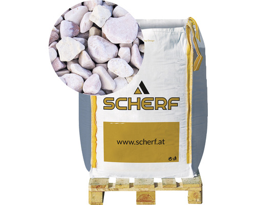 Štrk vápencový 20–30 mm pestrá červená big bag 1000 kg Big Bag okrasného štrku na palete s detailným záberom kamienkov