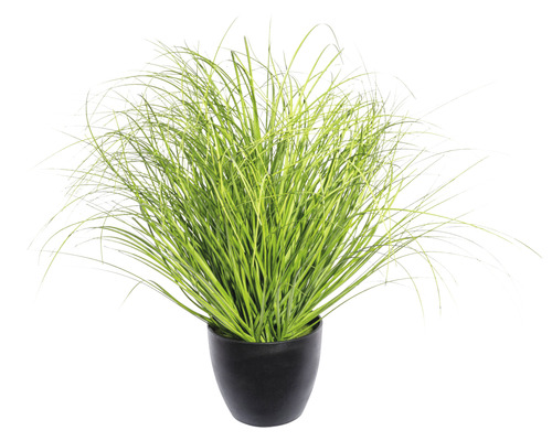 Umelá travina cca 50 cm Ø 40 cm zelená v čiernom plastovom kvetináči 14 x 12,5 cm
