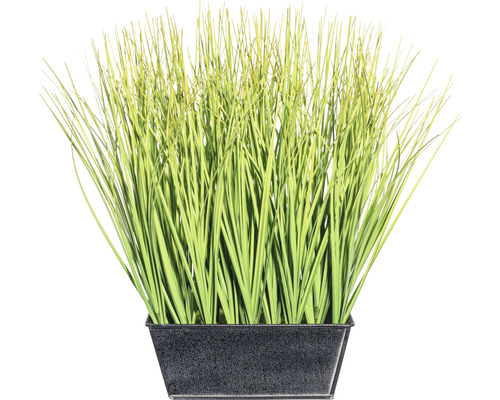 Umelá tráva cca 30 cm zelená v čiernom zinkovom kvetináči 16 x 10 x 6,5 cm