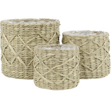 Tri košíky na rastliny z pleteného rastlinného materiálu s plastovou vnútornou vložkou