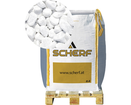 Štrk mramorový kararský 12–16 mm biely big bag 1000 kg Vrece s bielymi okrasnými kamienkami na palete