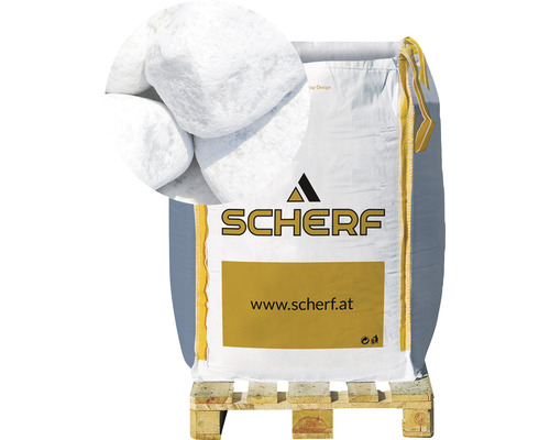 Štrk mramorový kararský 60–100 mm biely big bag 1000 kg Vrece s okrasnými kamienkami na palete s logom Schärf