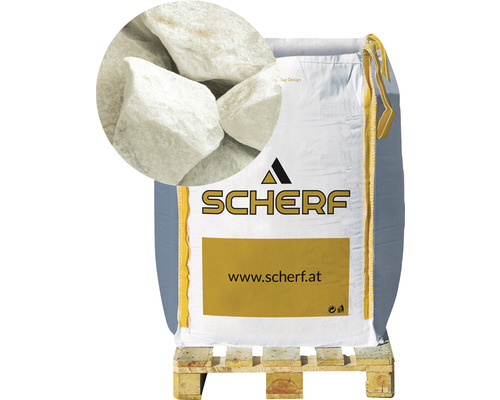 Kamenná drť mramorová kararská 60–140 mm biela big bag 1000 kg Vrece s okrasným štrkom na palete, detailný záber kameňov