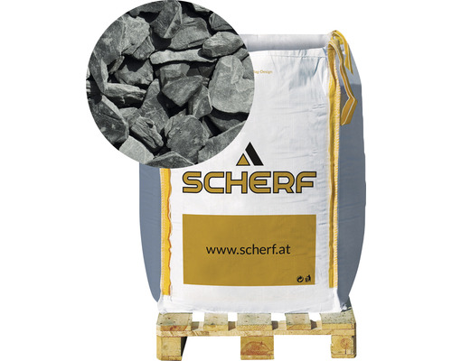 Okrasné kamene bridlicové 20–40 mm grafitovo čierne big bag 1000 kg Scherf Big Bag s okrasnou bridlicou na palete