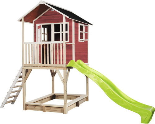 Drevený domček na hranie so šmýkačkou a pieskoviskom