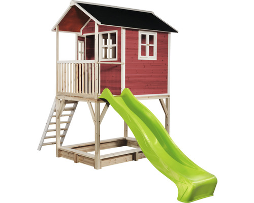 Drevený domček na hranie so šmýkačkou a pieskoviskom