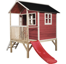 Drevený hrací domček so šmýkačkou do záhrady