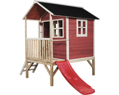 Drevený hrací domček so šmýkačkou do záhrady