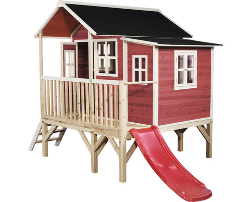 Drevený domček na hranie so šmýkačkou a rebríkom