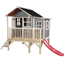 Drevený hrací domček so šmykľavkou do záhrady