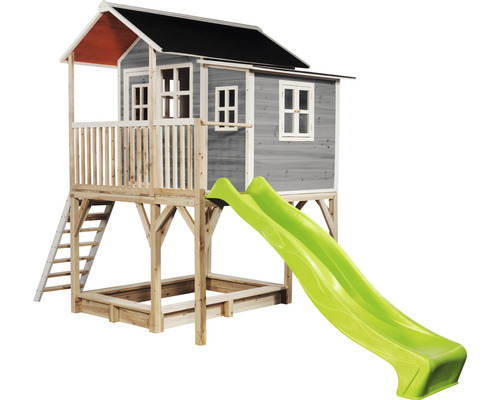 Detský domček so šmýkačkou, pieskoviskom a rebríkom z dreva