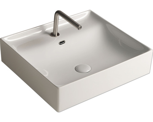 Štvorcové keramické umývadlo na dosku s vodovodnou batériou