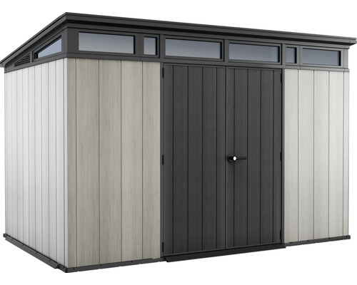 Plastový záhradný domček s dvojkrídlovými dverami a oknami