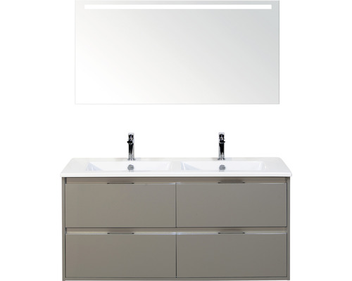 Kúpeľňová zostava Sanox Porto keramika zrkadlo 120 cm 4 zásuvky kubanit s LED Skrinka pod umývadlo s dvojitým umývadlom a osvetleným zrkadlom