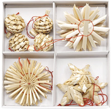 Súprava slamených príveskov s hviezdami a guľami na vianočnú dekoráciu