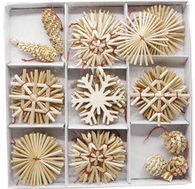 Sada slamenných hviezd a slamených príveskov na vianočnú dekoráciu