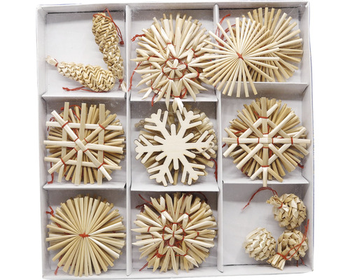 Sada slamenných hviezd a slamených príveskov na vianočnú dekoráciu