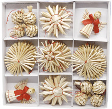 Sada slamených hviezd a figúrok na vianočné dekorácie