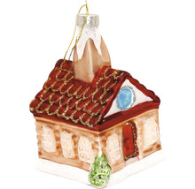 Ozdoba na vianočný stromček v tvare domu s komínom a závesom