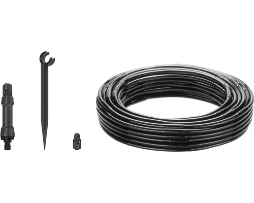 Záhradná hadica, držiak, spojka a koncovka pre zavlažovací systém