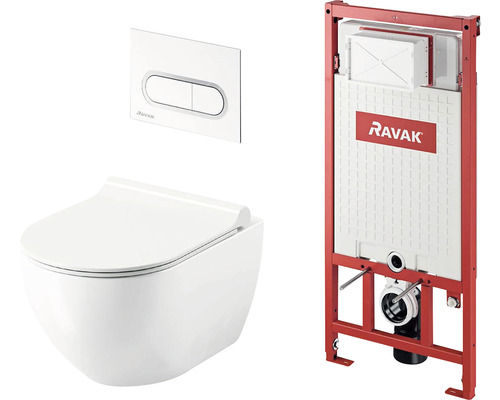 Závesné WC set RAVAK Chrome bez splachovacieho kruhu biela vč. WC dosky X01736