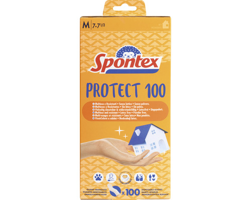 Rukavice Spontex Protect jednorazové veľkosť M 100 ks Spontex Protect 100 jednorazové rukavice, veľkosť M, bez latexu a púdru, balenie 100 kusov