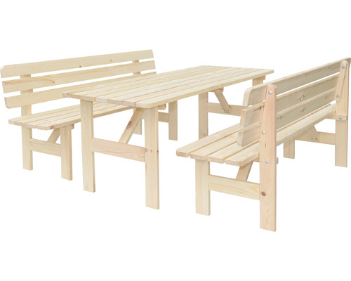 Drevená záhradná stolová zostava s lavicami