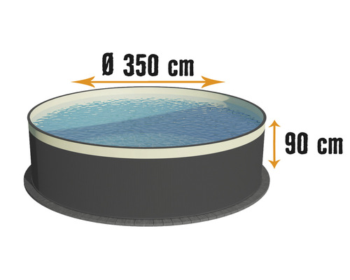 Kruhový bazén s rozmermi 350 cm v priemere a 90 cm na výšku