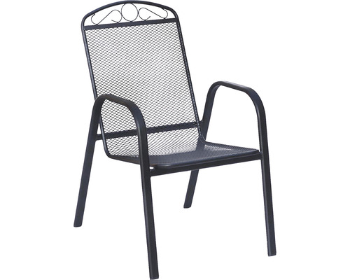 Záhradná kovová stolička s podrúčkami a sieťovou štruktúrou