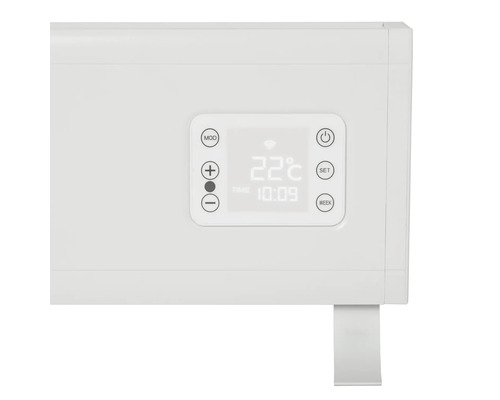 Detailný pohľad na radiátor s digitálnym displejom na zobrazenie teploty a časovačom