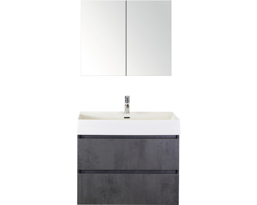 Kúpeľňový nábytkový set Maxx XL 80 cm s keramickým umývadlom a zrkadlovou skrinkou betón antracitovo sivá Kúpeľňový nábytkový set Maxx XL 80 cm s keramickým umývadlom a zrkadlovou skrinkou betón antracitovo sivá