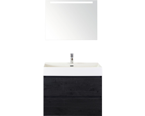 Kúpeľňový nábytkový set Sanox Maxx XL farba čela black oak ŠxVxH 81 x 183 x 45,5 cms keramickým umývadlom a zrkadlom s LED osvetlením Kúpeľňový nábytkový set Sanox Maxx XL farba čela black oak ŠxVxH 81 x 183 x 45,5 cms keramickým umývadlom a zrkadlom s LED osvetlením