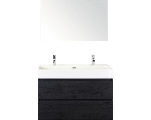 Kúpeľňový nábytkový set Sanox Maxx XL farba čela black oak ŠxVxH 101 x 170 x 45,5 cm s keramickým dvojitým umývadlom a zrkadlom Kúpeľňový nábytkový set Sanox Maxx XL farba čela black oak ŠxVxH 101 x 170 x 45,5 cm s keramickým dvojitým umývadlom a zrkadlom
