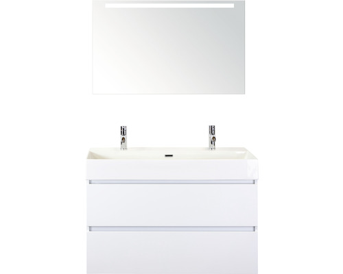 Kúpeľňový nábytkový set Maxx XL 100 cm s keramickým umývadlom 2 otvormi na kohúty a zrkadlom s LED osvetlením biela vysoko lesklá Kúpeľňový nábytkový set Maxx XL 100 cm s keramickým umývadlom 2 otvormi na kohúty a zrkadlom s LED osvetlením biela vysoko lesklá