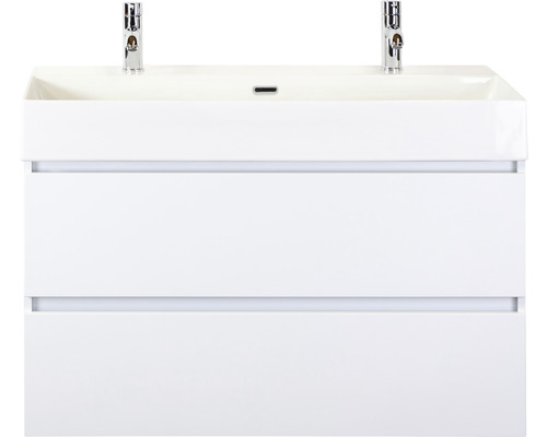Kúpeľňový nábytkový set Maxx XL 100 cm s keramickým umývadlom 2 otvormi na kohúty biela vysoko lesklá