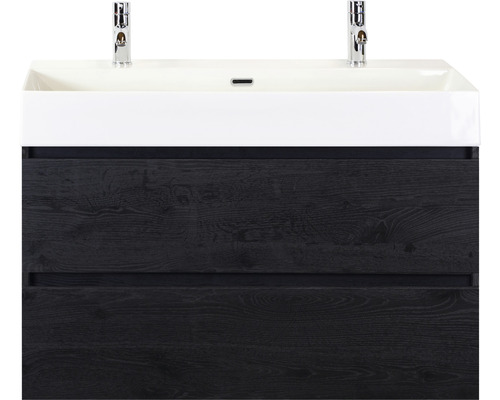 Kúpeľňový nábytkový set Sanox Maxx XL farba čela black oak ŠxVxH 101 x 170 x 45,5 cm s keramickým dvojitým umývadlom Kúpeľňový nábytkový set Sanox Maxx XL farba čela black oak ŠxVxH 101 x 170 x 45,5 cm s keramickým dvojitým umývadlom