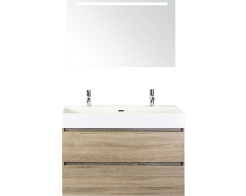 Kúpeľňový nábytkový set Maxx XL 100 cm s keramickým umývadlom 2 otvormi na kohúty a zrkadlom s LED osvetlením dub sivý Kúpeľňový nábytkový set Maxx XL 100 cm s keramickým umývadlom 2 otvormi na kohúty a zrkadlom s LED osvetlením dub sivý