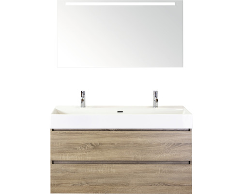 Kúpeľňový nábytkový set Maxx XL 120 cm s keramickým umývadlom 2 otvormi na kohúty a zrkadlom s LED osvetlením dub sivý Kúpeľňový nábytkový set Maxx XL 120 cm s keramickým umývadlom 2 otvormi na kohúty a zrkadlom s LED osvetlením dub sivý