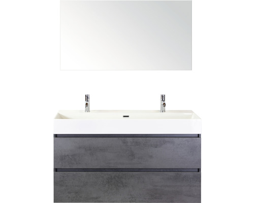 Kúpeľňový nábytkový set Maxx XL 120 cm s keramickým umývadlom 2 otvormi na kohúty a zrkadlom betón antracitovo sivá Kúpeľňový nábytkový set Maxx XL 120 cm s keramickým umývadlom 2 otvormi na kohúty a zrkadlom betón antracitovo sivá
