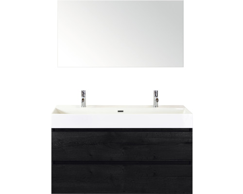 Kúpeľňový nábytkový set Sanox Maxx XL farba čela black oak ŠxVxH 121 x 170 x 45,5 cm s keramickým dvojitým umývadlom a zrkadlom