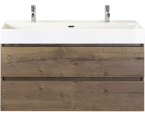 Kúpeľňový nábytkový set Maxx XL 120 cm s keramickým umývadlom 2 otvormi na kohúty Tabacco Kúpeľňový nábytkový set Maxx XL 120 cm s keramickým umývadlom 2 otvormi na kohúty Tabacco