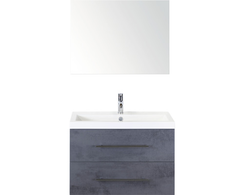 Kúpeľňový nábytkový set Sanox Straight farba čela betón antracitovo sivá ŠxVxH 80 x 170 x 40 cm s umývadlom z minerálnej liatiny a zrkadlom Zostava umývadla so zrkadlom, umývadlom, skrinkou s dvomi zásuvkami a armatúrou
