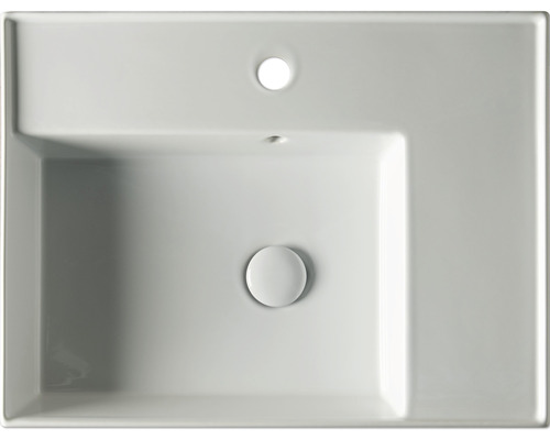 Pohľad zhora na obdĺžnikové keramické umývadlo s prepadom