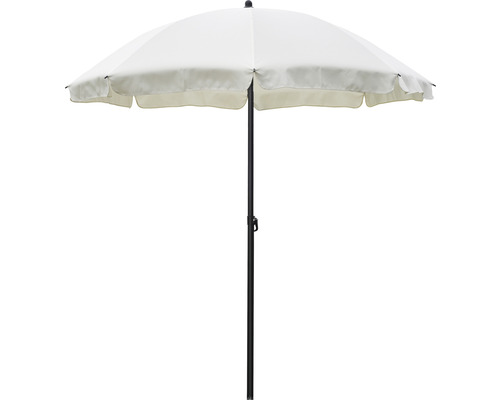 Otvorený okrúhly slnečník s látkovým tienidlom a čiernym stojanom