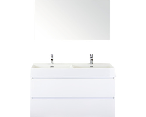 Kúpeľňový nábytkový set Maxx XL 120 cm s keramickým dvojitým umývadlom Model 2 a zrkadlom biela vysoko lesklá Kúpeľňový nábytkový set Maxx XL 120 cm s keramickým dvojitým umývadlom Model 2 a zrkadlom biela vysoko lesklá