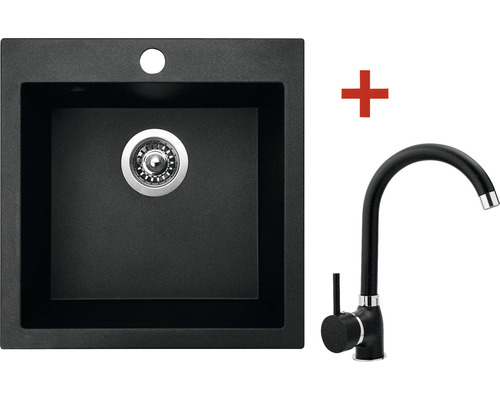 Granitový drez Sinks Viva 455 Granblack s batériou Polo GR 460x455 mm čierny