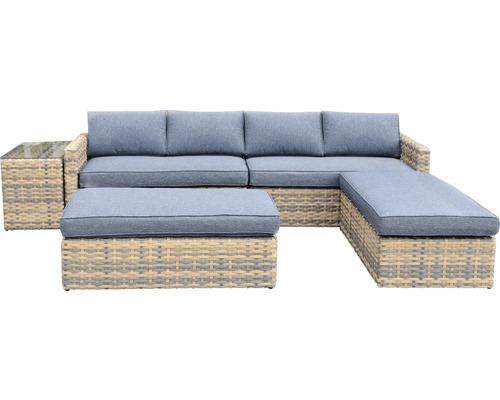 Záhradná sedacia súprava s ratanovým vzhľadom, polstrovaním a odkladacím stolíkom