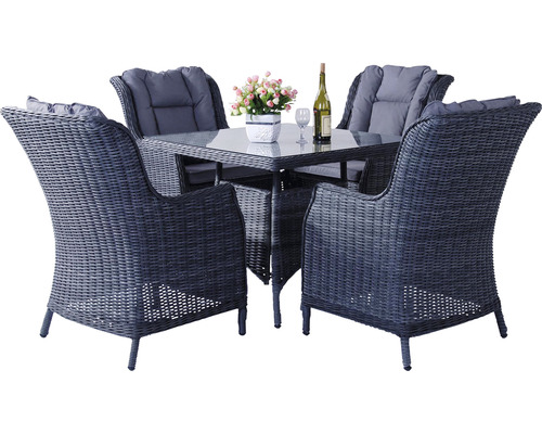 Záhradná sedacia súprava so štyrmi stoličkami a stolom so sklenenou doskou