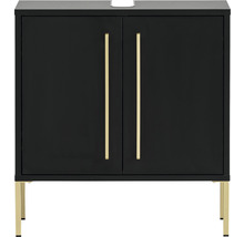 Čierna skrinka pod umývadlo so zlatými úchytmi a nožičkami